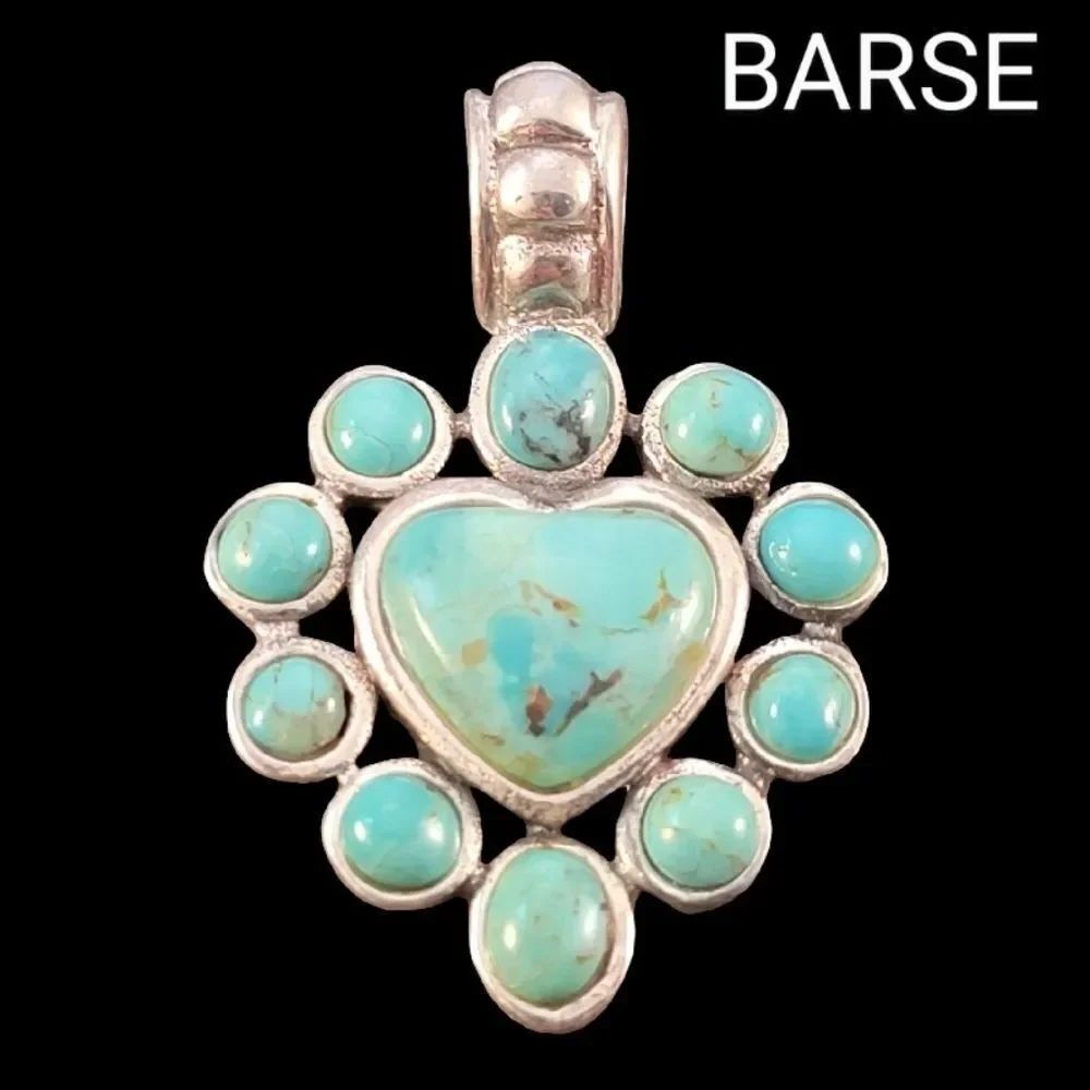 Barse Blue Green Turquoise Heart Sterling Silver Pendant